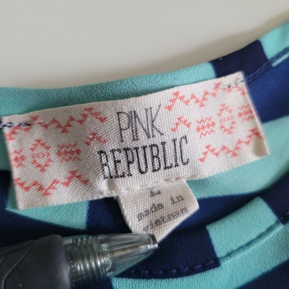 Pink Republic Chevron Sheer Dress Blue Teal Womens Large Sleeveless Ligtweight - Picture 7 of 10